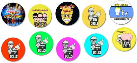 Sammler-Edition Toy Dolls 10 Anstecker Ø 25mm + Flaschenöffner Ø 55mm