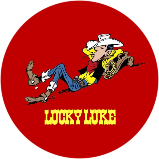 Lucky Luke Motiv 4 Anstecker mit Sicherheitsnadel Ø 25 mm