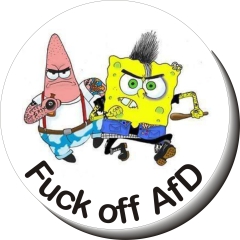 Fuck Off AfD Motiv 1 Spongebob Anstecker mit Sicherheitsnadel Ø 25 mm