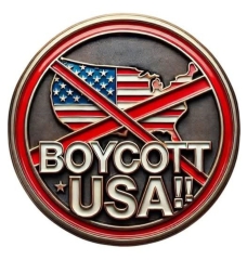 Boycott USA! Motiv 1 Anstecker mit Sicherheitsnadel Ø 25 mm